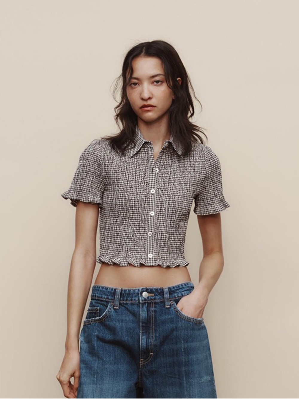 Zara Dark Brown Gingham Shirt & Skirt Set